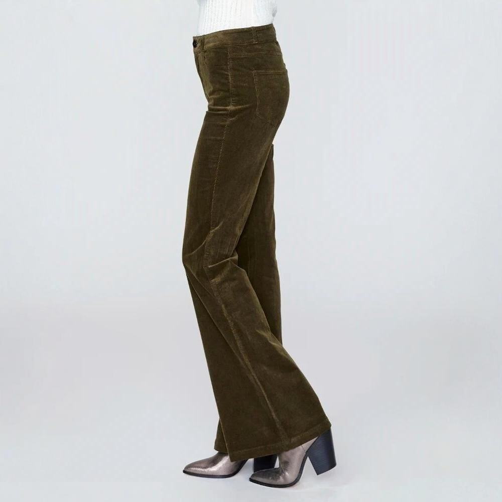 Paige Genevieve Flare Corduroy Pants Stretch Women 30 Dk Brushed Olive 70s Boho - Picture 2 of 15